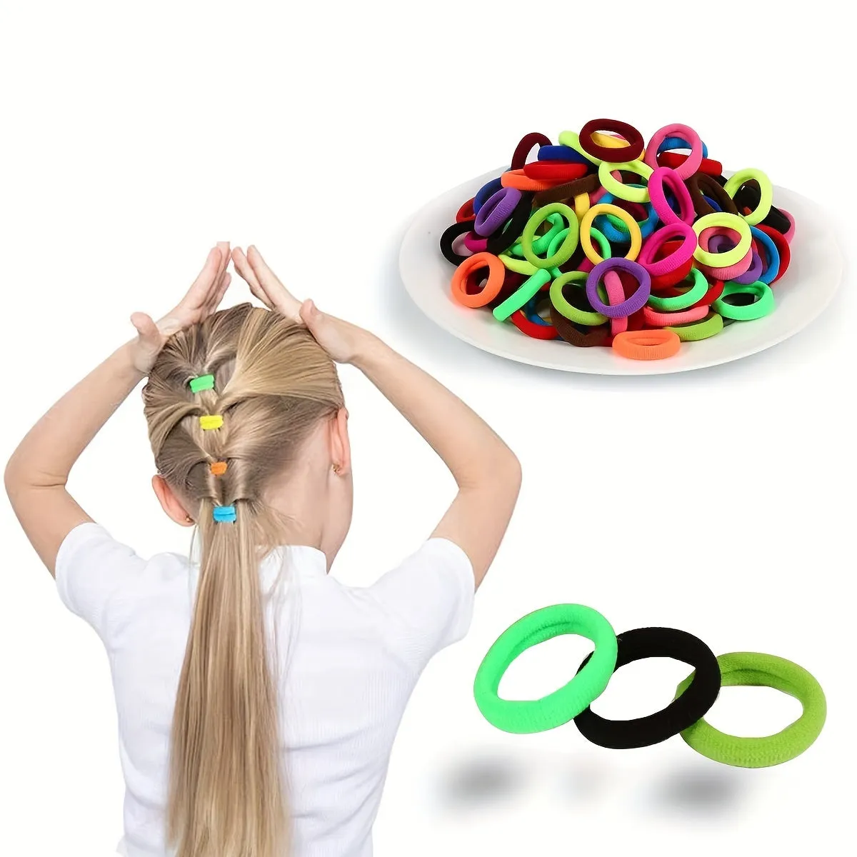 100Pack Multicolor Terry Cloth Hair Ties for Girls Elastic Ponytail Holders