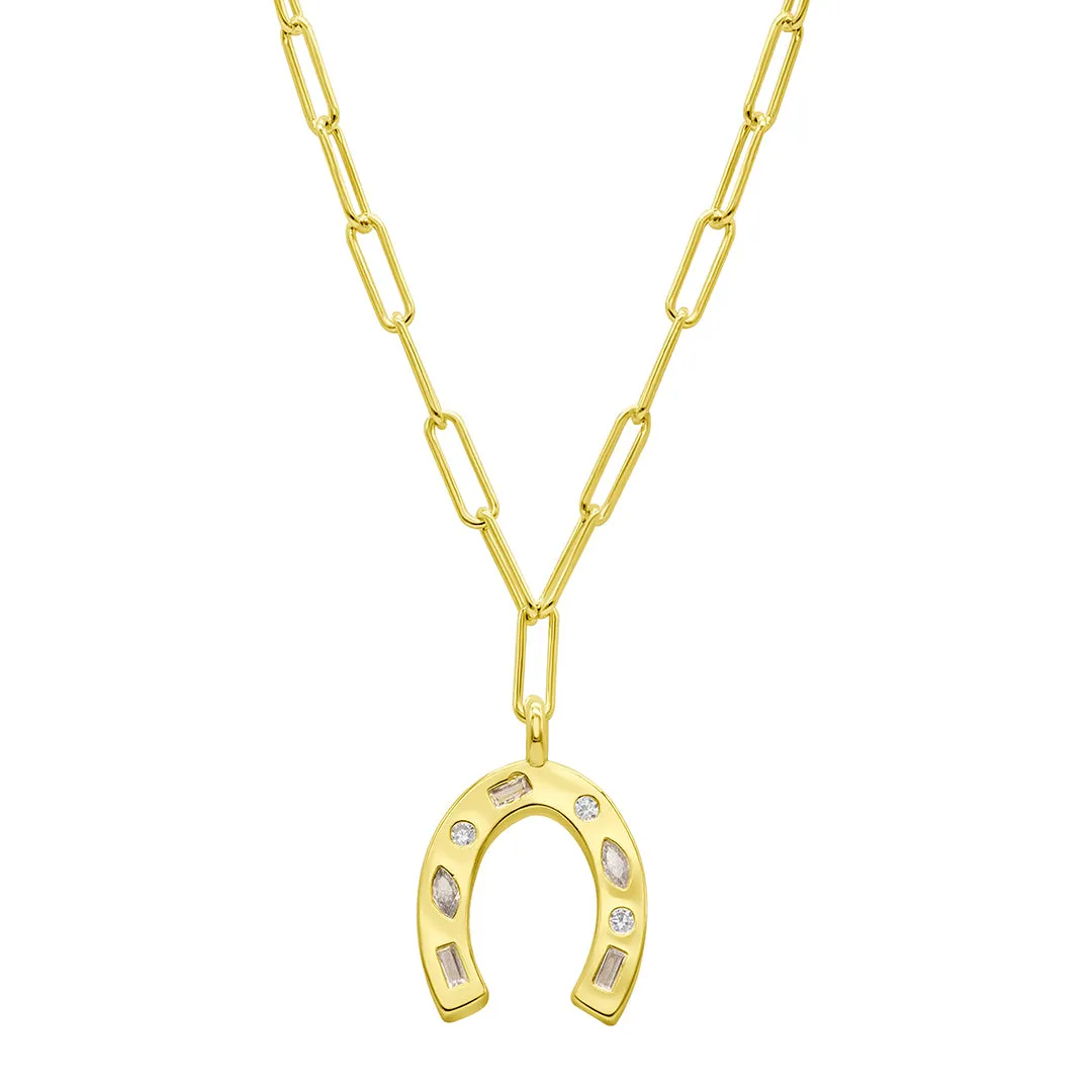 14k Gold Plated Paperclip Horseshoe Necklace