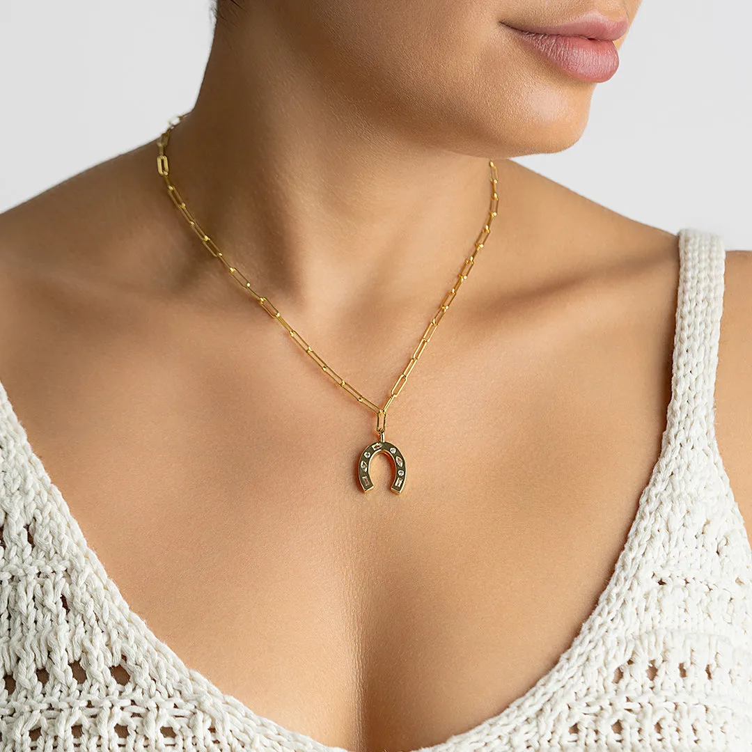 14k Gold Plated Paperclip Horseshoe Necklace