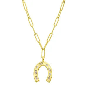14k Gold Plated Paperclip Horseshoe Necklace