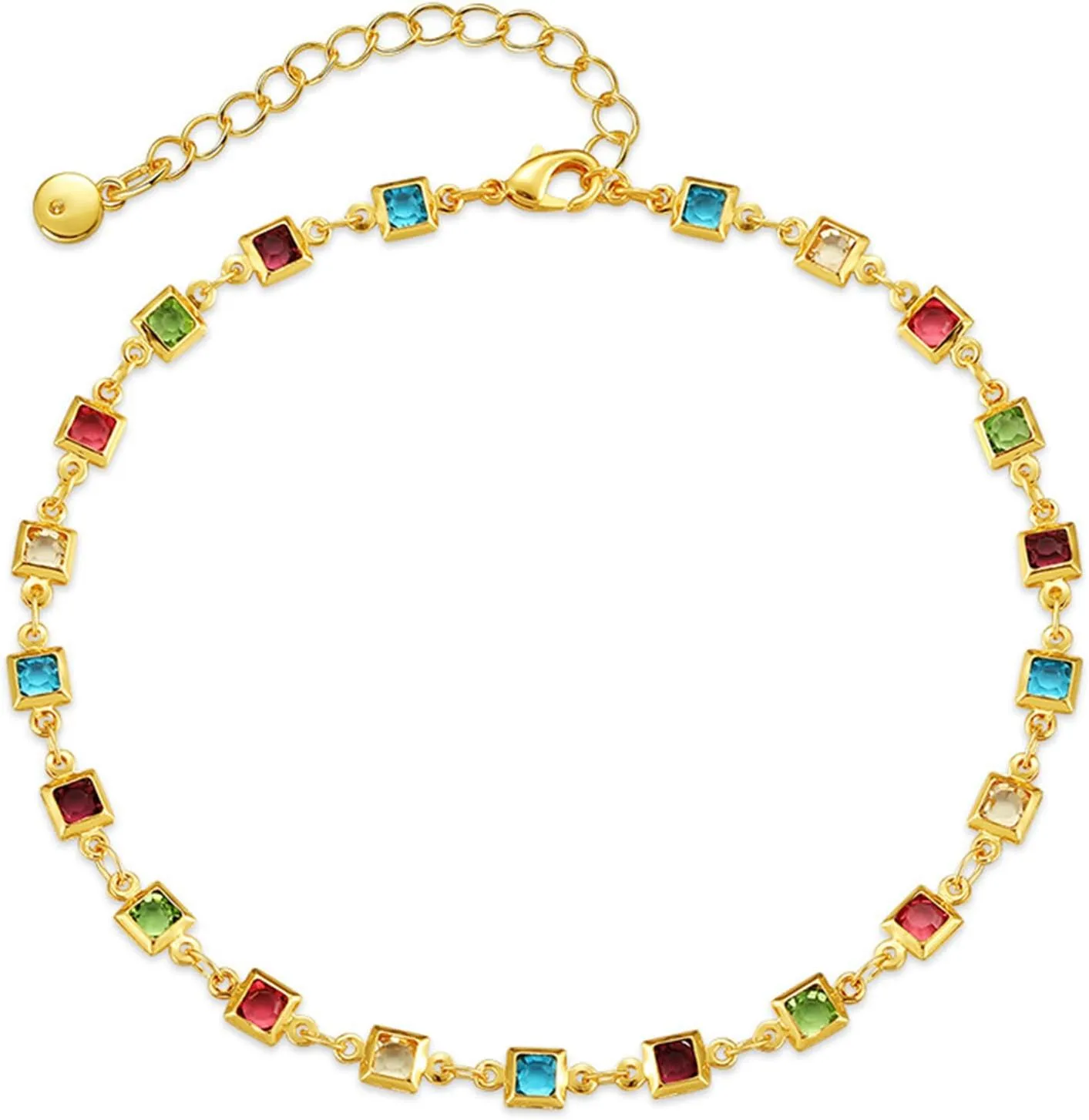 18K Gold Beaded Ankle Bracelets For Women Multi Color Gold Plated Charm Anklets Beaded Bracelets Gift
