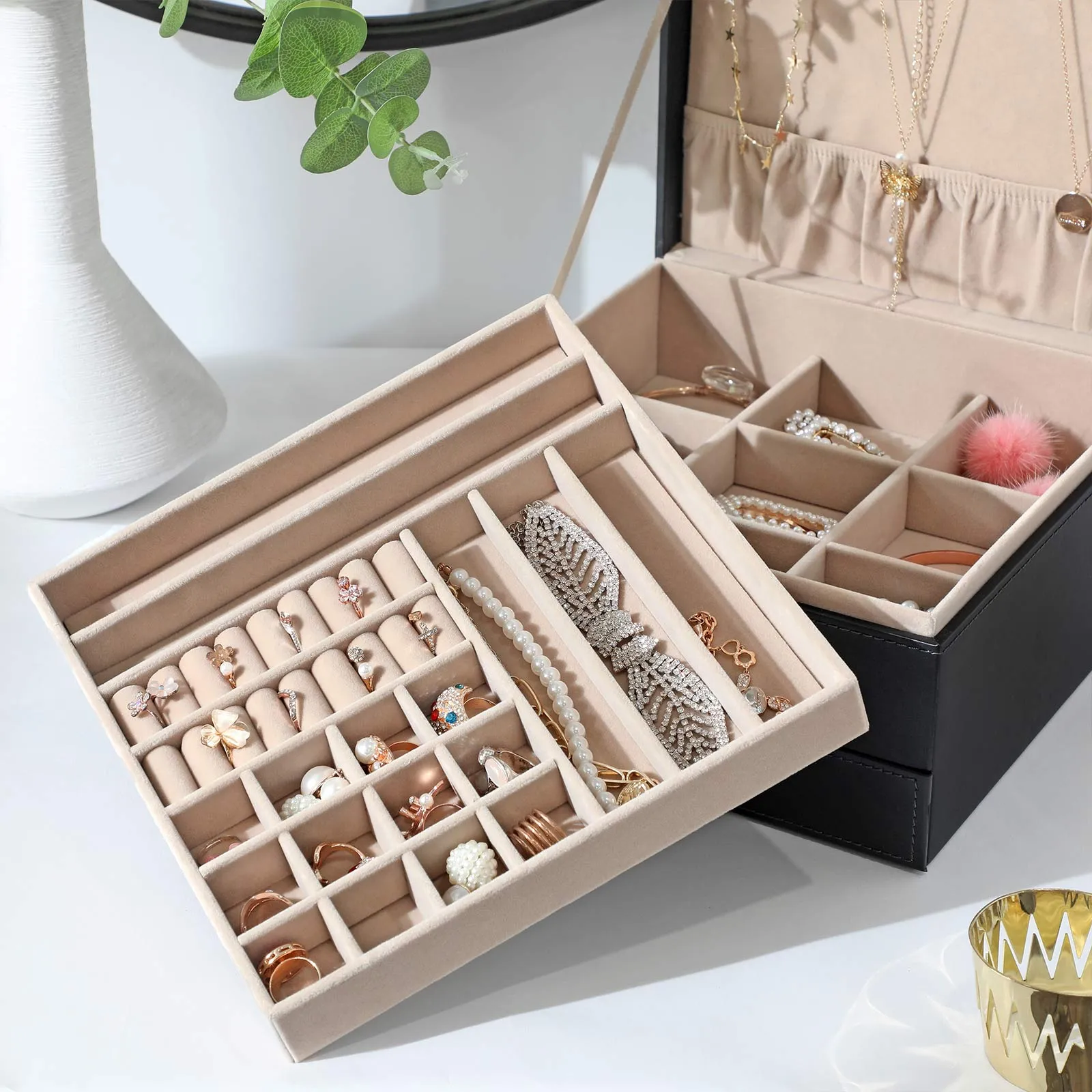 3 Layers Jewelry Organizer with Removable Tray