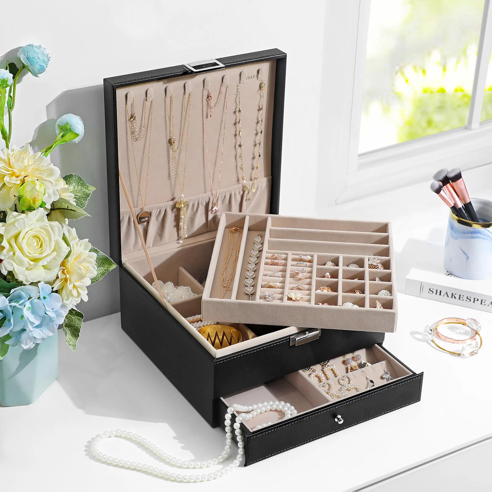 3 Layers Jewelry Organizer with Removable Tray