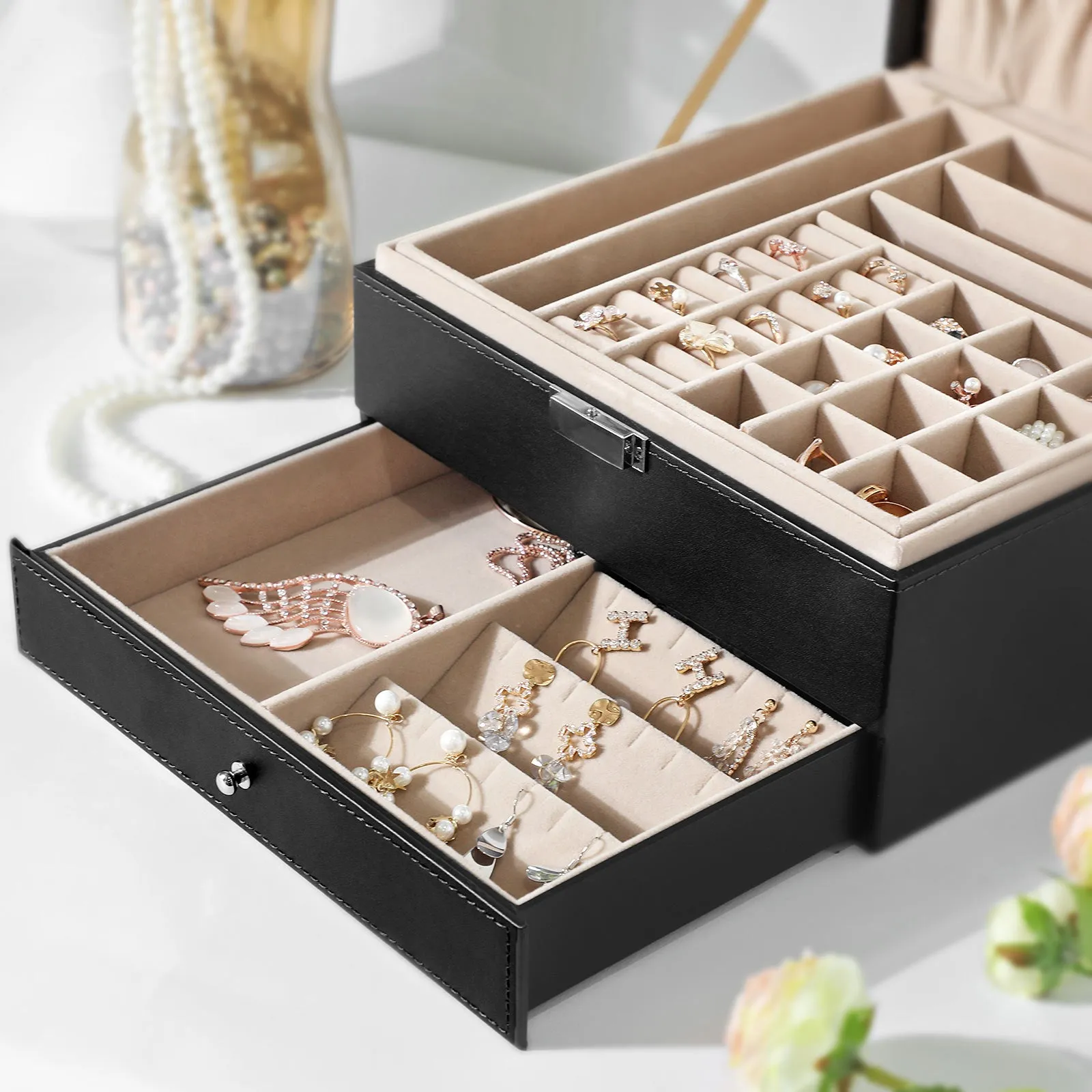 3 Layers Jewelry Organizer with Removable Tray