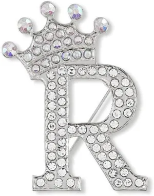 A-Z 26 Letters Brooches Pins for Women Silver Alloy Crystal Crown Initial Brooch Jewelry Gift
