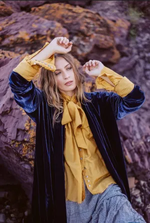 Amano Silk velvet cocoon coat - Midnight Blue