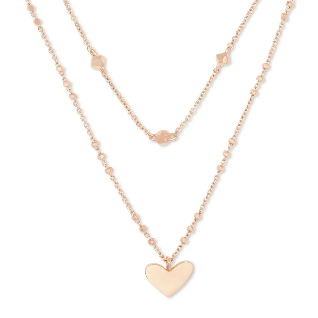 Ari Heart Rose Gold Metal Multi Strand Necklace by Kendra Scott