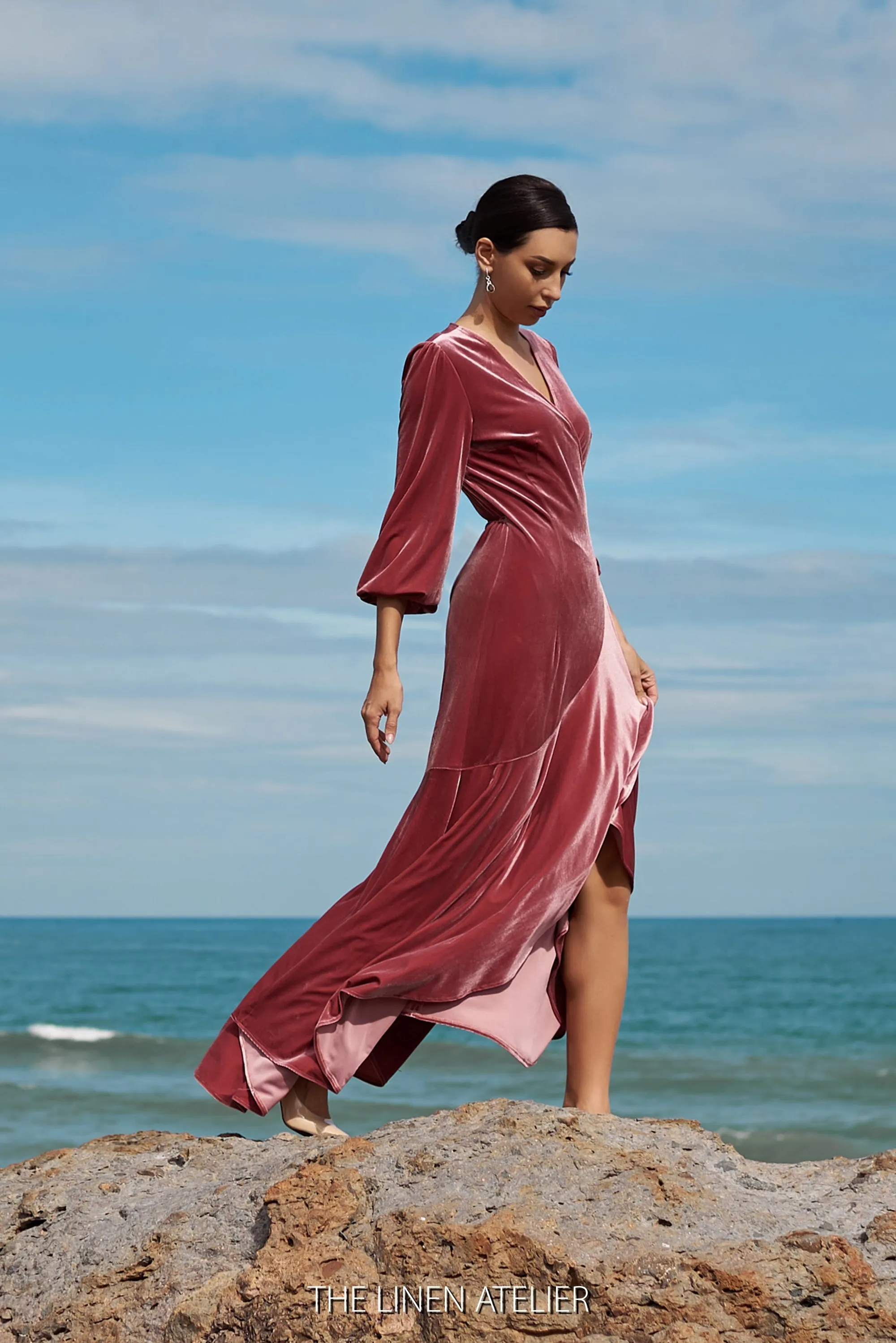 AYA Cinnamon Rose Wrap Velvet Dress