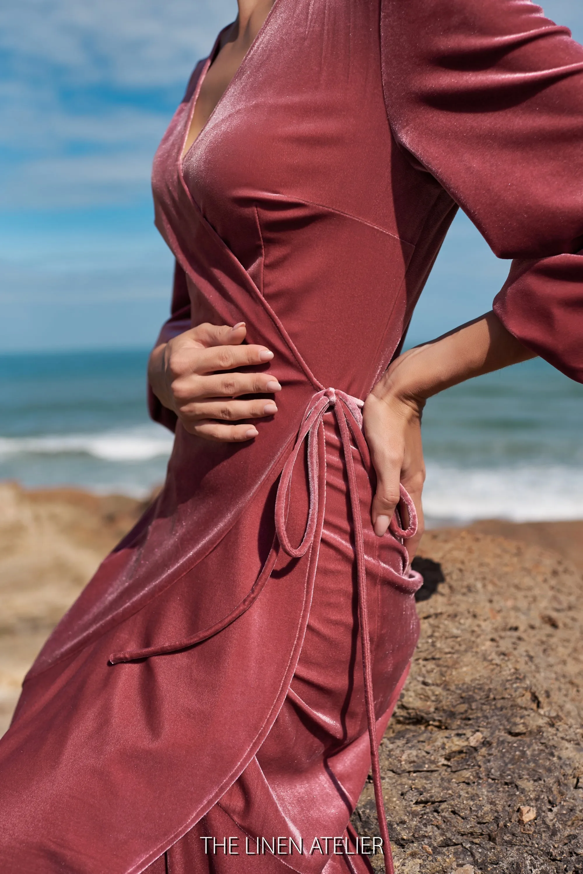 AYA Cinnamon Rose Wrap Velvet Dress
