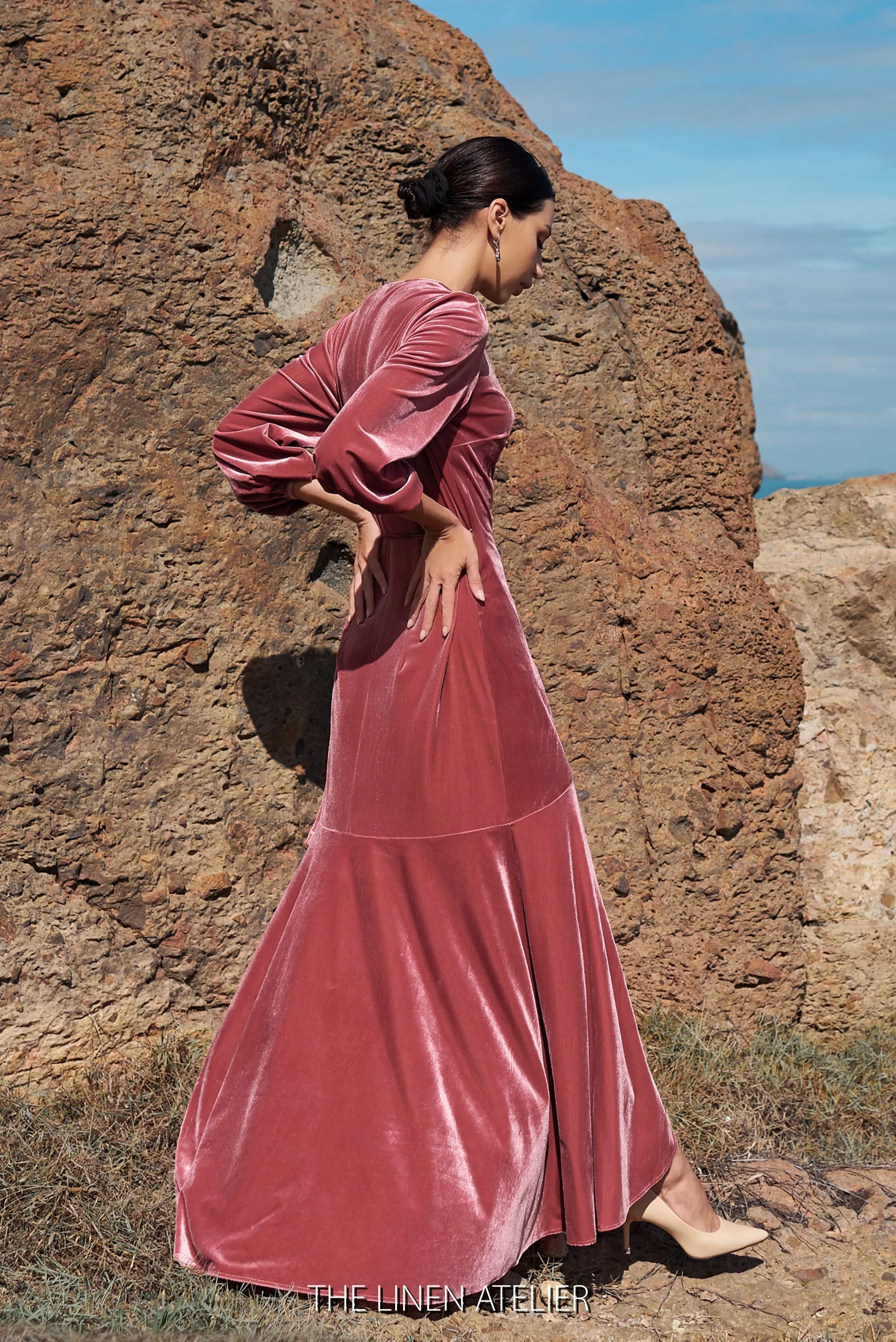 AYA Cinnamon Rose Wrap Velvet Dress