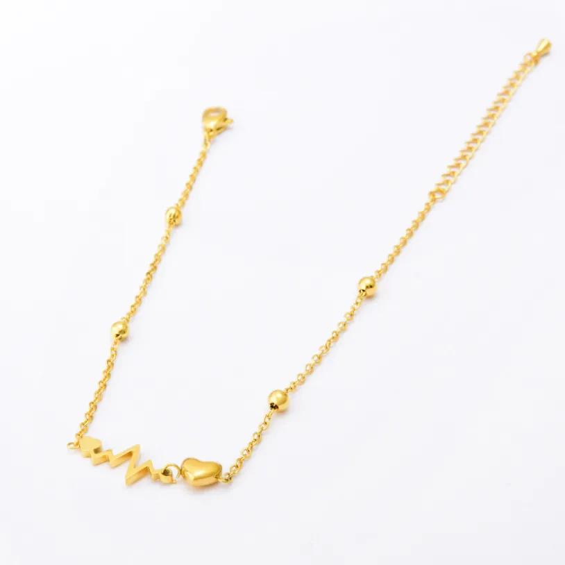 Beaded Love Heart Heartbeat Shape Charm Chain  Anklet For Women Tobilleras