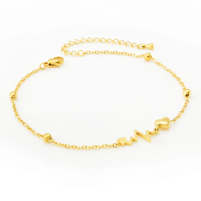Beaded Love Heart Heartbeat Shape Charm Chain  Anklet For Women Tobilleras