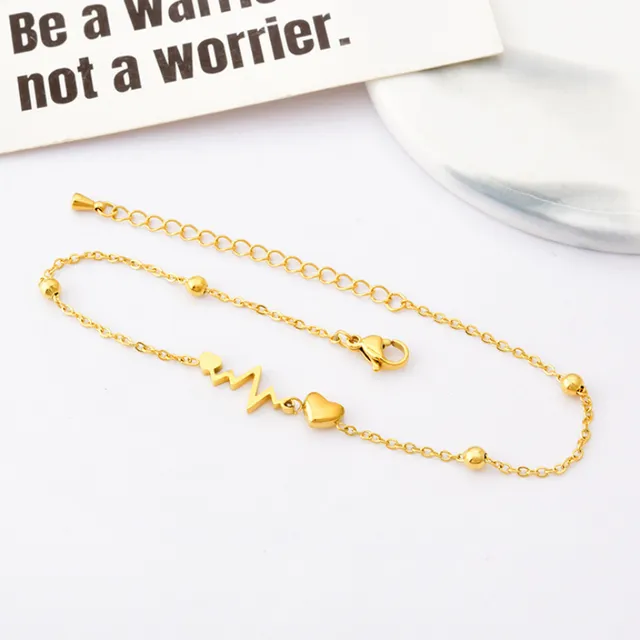 Beaded Love Heart Heartbeat Shape Charm Chain  Anklet For Women Tobilleras