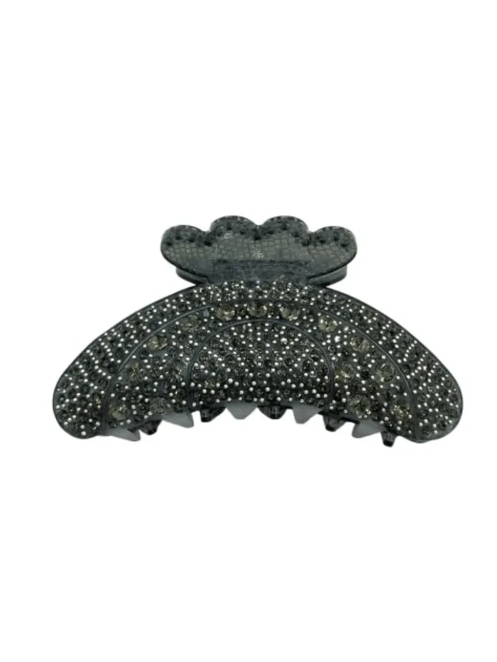 Black Colour Hair Claw Premium Dark Grey with Silver Sequins 5503 DG