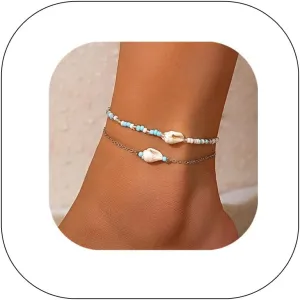 Bohemian Beaded Anklets Set Multilayered Shell Starfish Conch Turtle Pendant Anklet Summer Beach Foot Chain Jewelry for Women