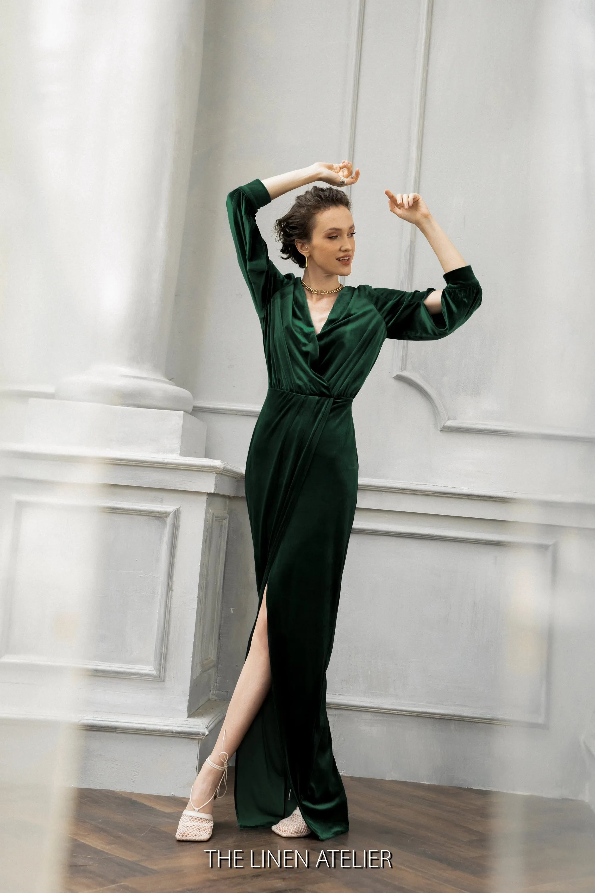 CARA Emerald Green Velvet Wedding Dress