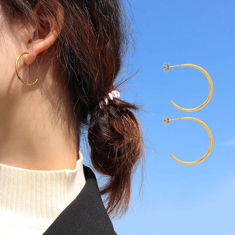 Chic Geometric Semi-Circular Earrings in Titanium Steel with 18K Gold Plating