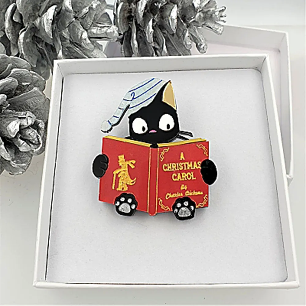 Christmas Carol Cat Brooch by Cherryloco