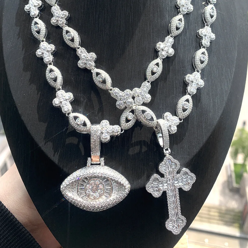 Cross Zircon Eye Pendant Hip Hop Necklace