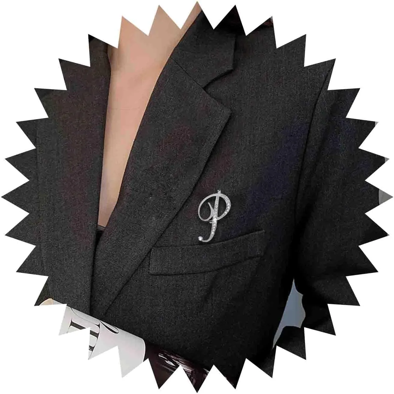 Crystal Initial Brooch Pin Letter B Brooch Pin Lapel Pin Tie Silver Letter Brooches Pin Dainty Custom Initial Brooch Decorative for Women Clothing Dress Suit(B)
