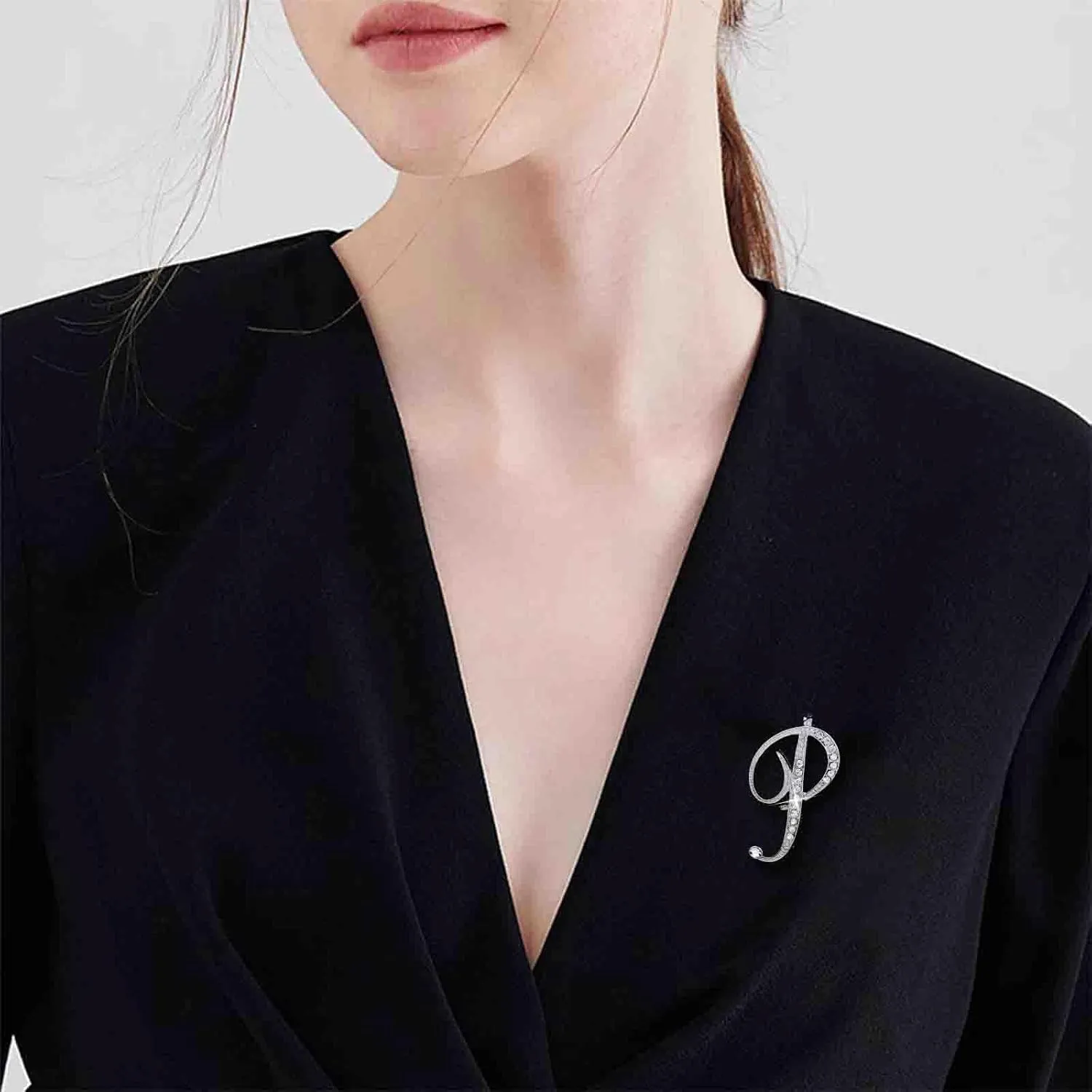 Crystal Initial Brooch Pin Letter B Brooch Pin Lapel Pin Tie Silver Letter Brooches Pin Dainty Custom Initial Brooch Decorative for Women Clothing Dress Suit(B)