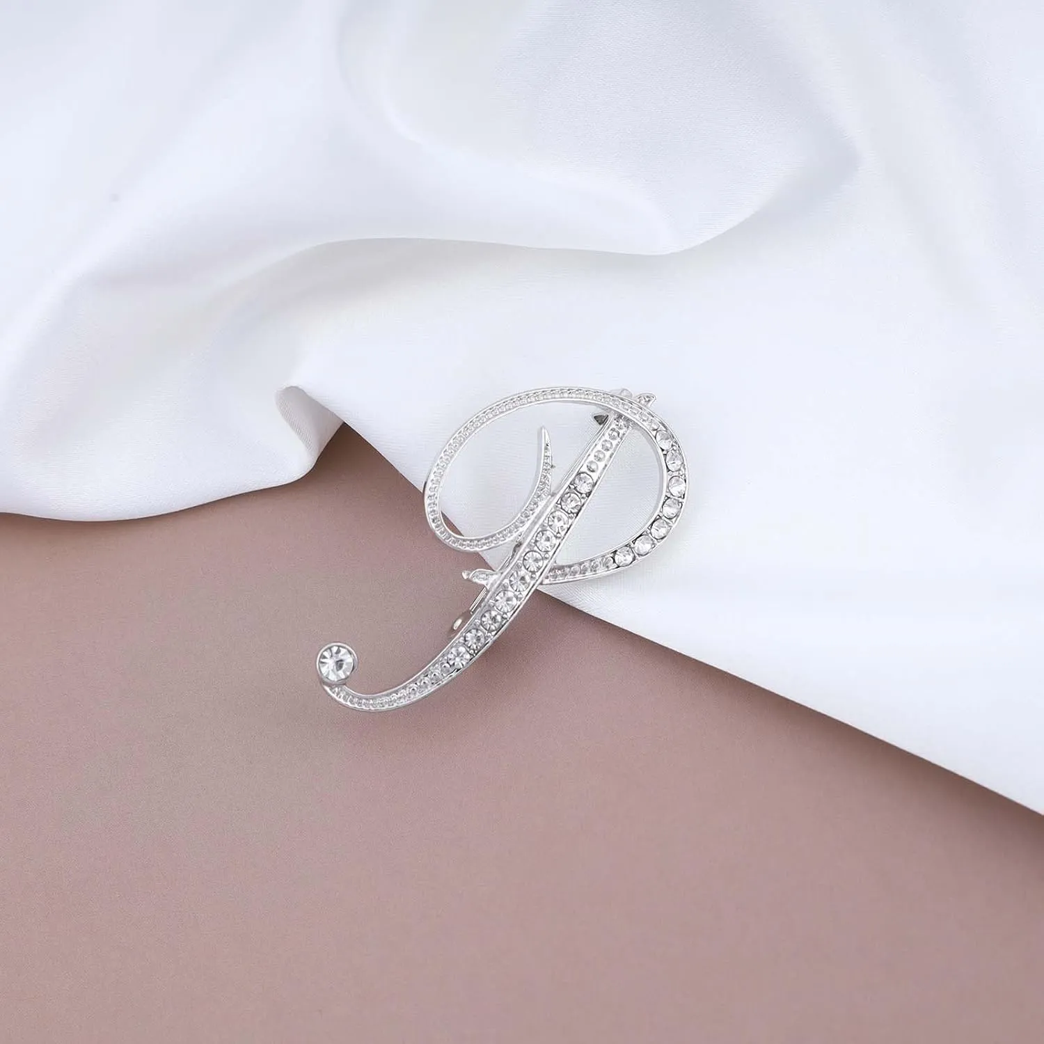 Crystal Initial Brooch Pin Letter B Brooch Pin Lapel Pin Tie Silver Letter Brooches Pin Dainty Custom Initial Brooch Decorative for Women Clothing Dress Suit(B)