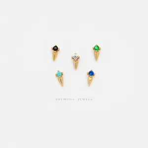 Dainty CZ Spike Studs, White, Emerald, Turquoise, Sapphire, Black Stone, Unisex, Gold, Silver SHEMISLI SS146, SS261, SS262, SS263, SS264