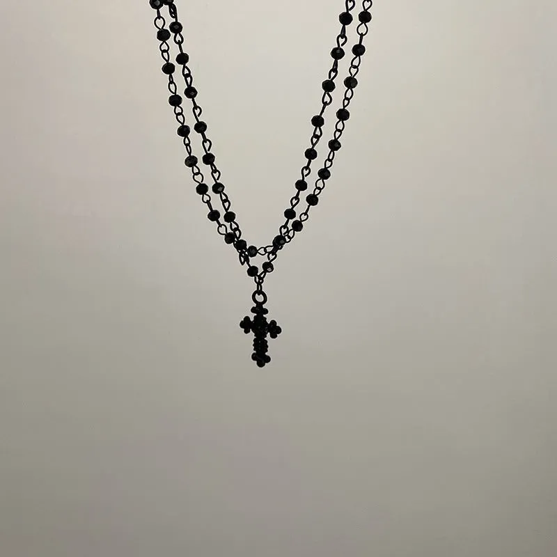Dark Cross Rose Star Necklace