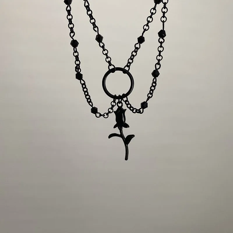 Dark Cross Rose Star Necklace