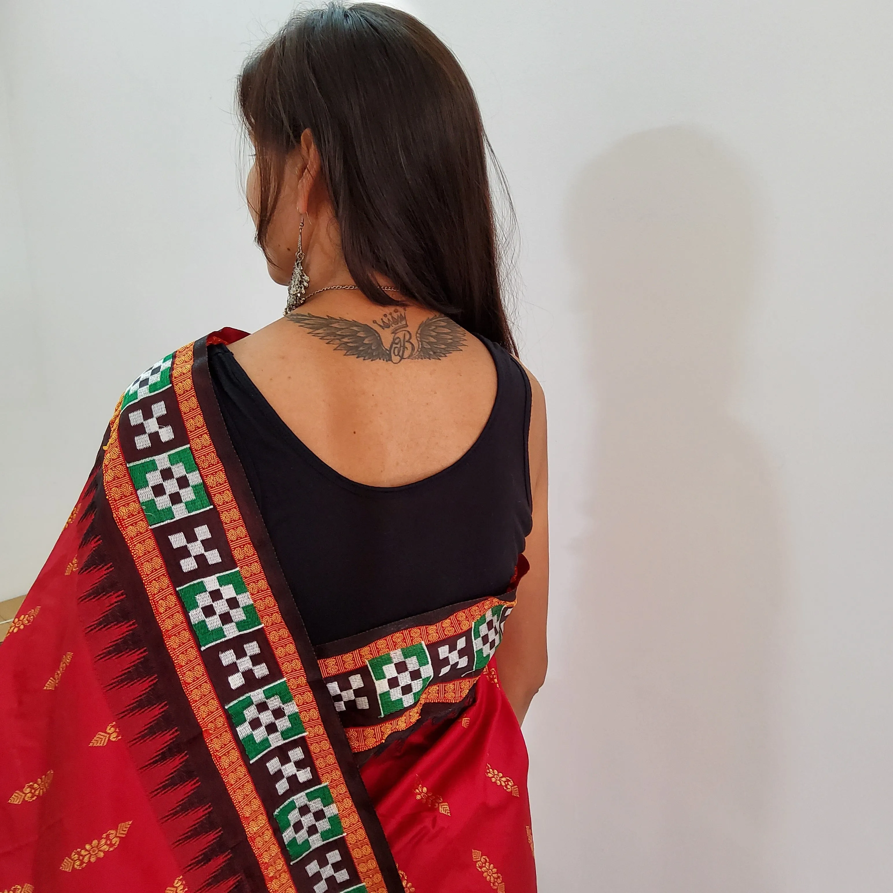 Deep Red Sambalpuri Pata Silk saree with Blouse