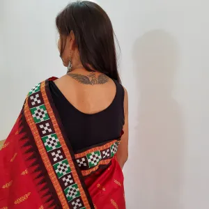 Deep Red Sambalpuri Pata Silk saree with Blouse