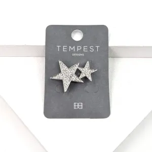 Double crystal star brooch