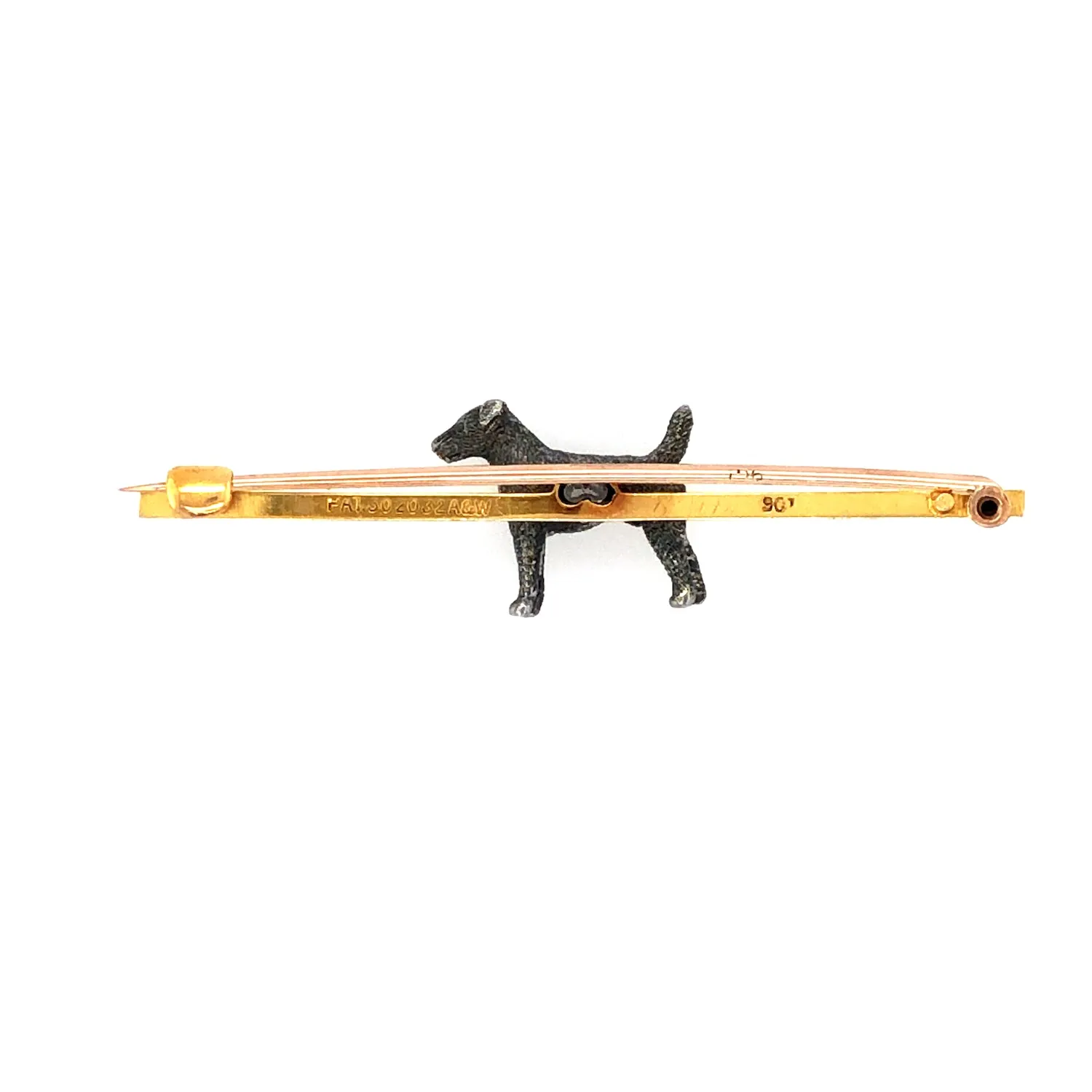 Edwardian 9ct Gold Terrier Dog Bar Brooch