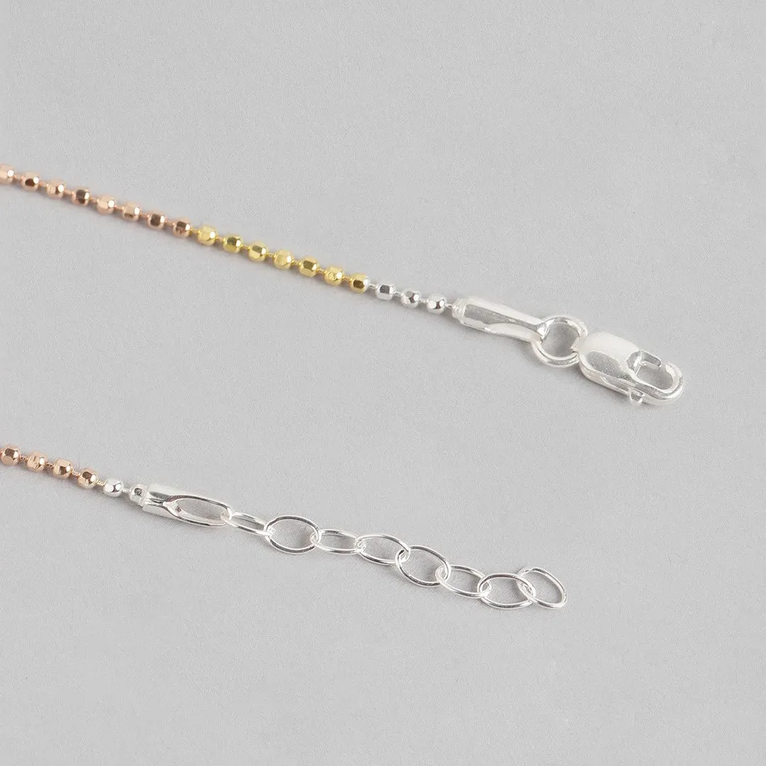 Elegant Triple Tone 925 Sterling Silver Beaded Chain Anklet