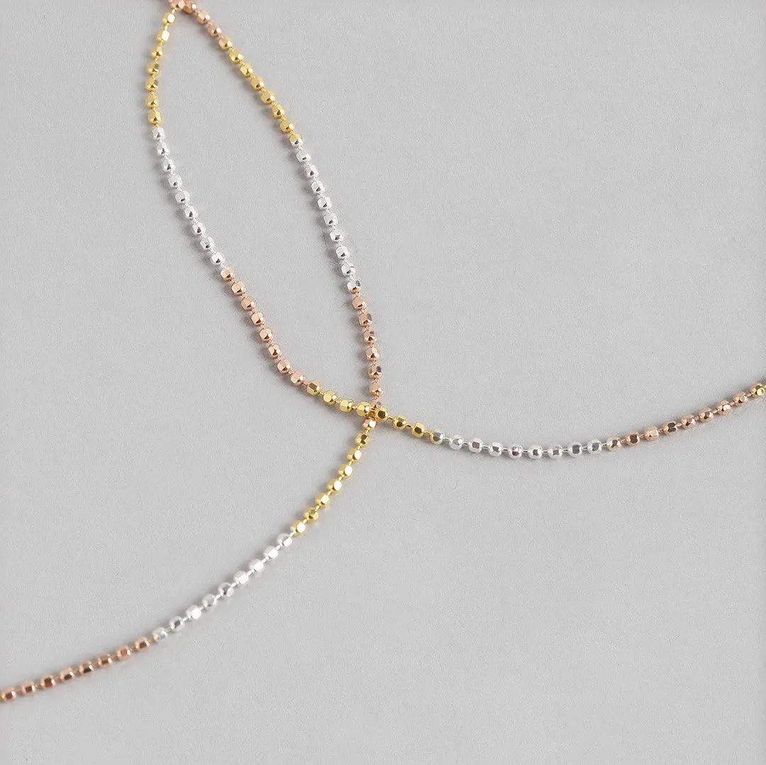 Elegant Triple Tone 925 Sterling Silver Beaded Chain Anklet