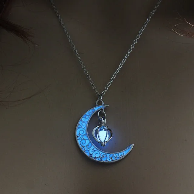 Enchanted Wicca Pagan Crescent Moon Glow in the Dark Orb Necklace