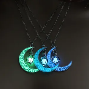 Enchanted Wicca Pagan Crescent Moon Glow in the Dark Orb Necklace