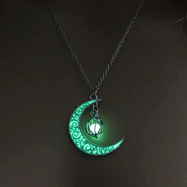 Enchanted Wicca Pagan Crescent Moon Glow in the Dark Orb Necklace