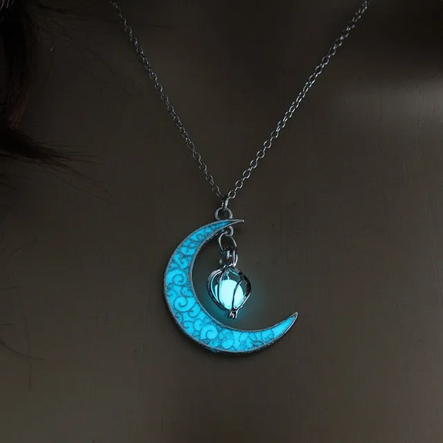 Enchanted Wicca Pagan Crescent Moon Glow in the Dark Orb Necklace