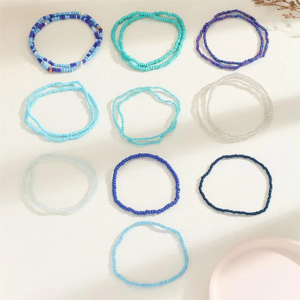 Fuqimanman2020 18Pcs Boho Beaded Stackable Stretch Bracelets for Women Colorful Handmade Multilayered Rice Beads Anklets Set Summer Beach Bohemian Jewelry Gift