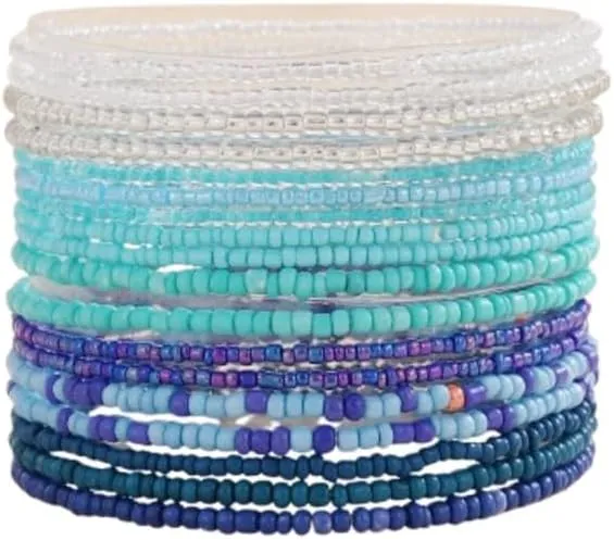 Fuqimanman2020 18Pcs Boho Beaded Stackable Stretch Bracelets for Women Colorful Handmade Multilayered Rice Beads Anklets Set Summer Beach Bohemian Jewelry Gift