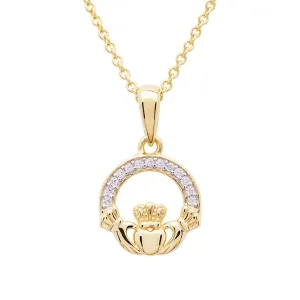 Gold Vermeil Studded Claddagh Necklace