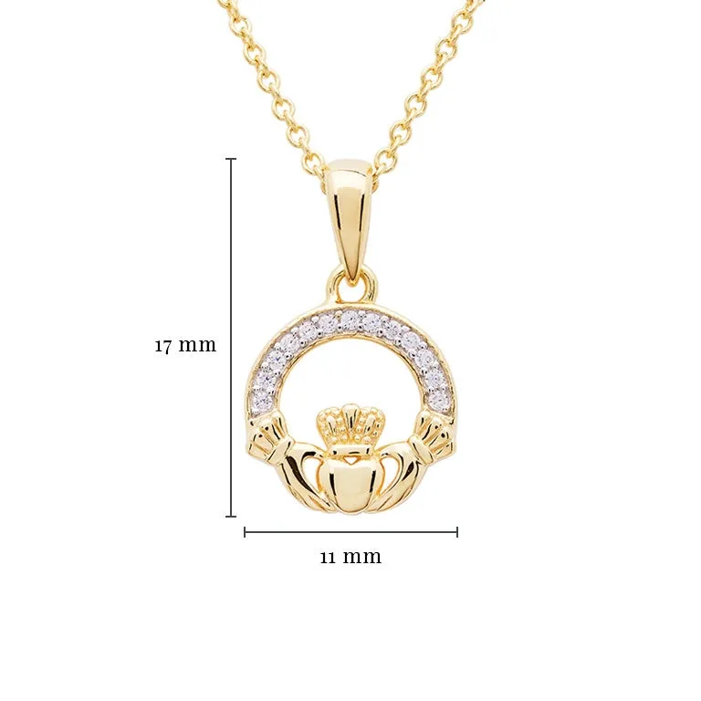 Gold Vermeil Studded Claddagh Necklace