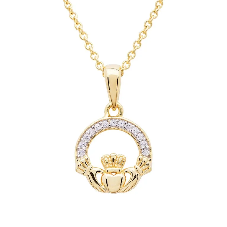 Gold Vermeil Studded Claddagh Necklace