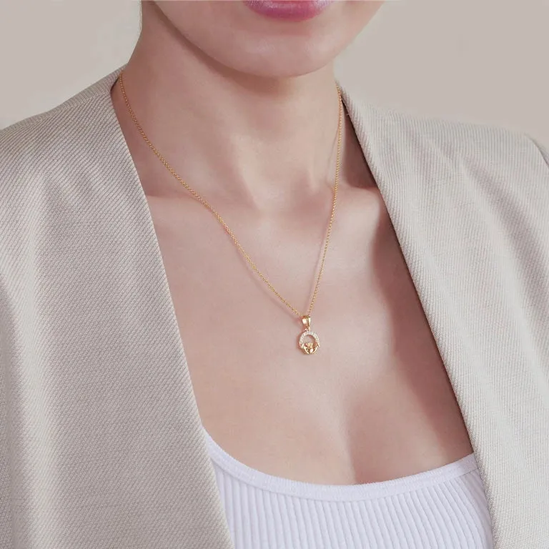 Gold Vermeil Studded Claddagh Necklace