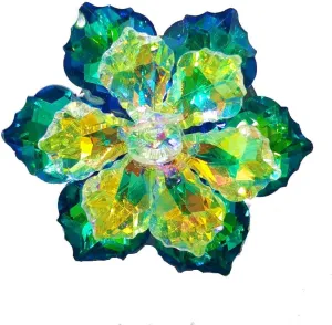 Gorgeous Two-Tiered Green Rainbow AB Colored Vitrail Crystal Flower Brooches Pins for DIY Project