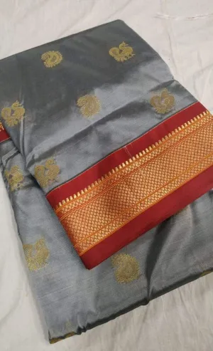 Grey Maroon Silk Paithani Saree with Contrast Blouse