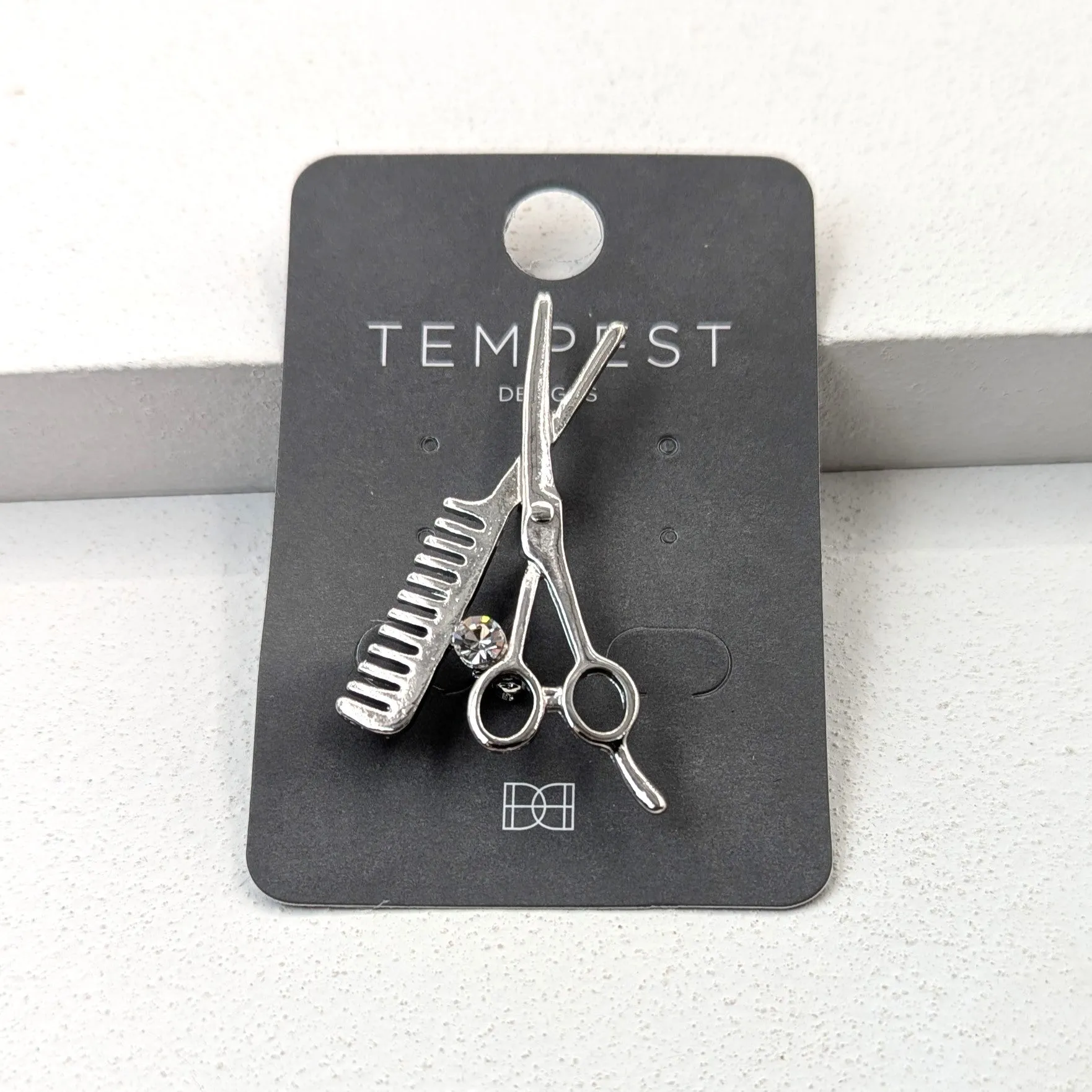 Hairdresser scissors and comb brooch