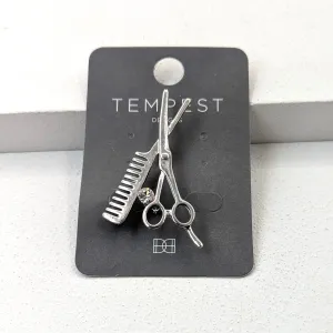 Hairdresser scissors and comb brooch