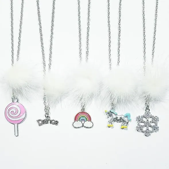 Heart Me White Fur Pom Necklaces